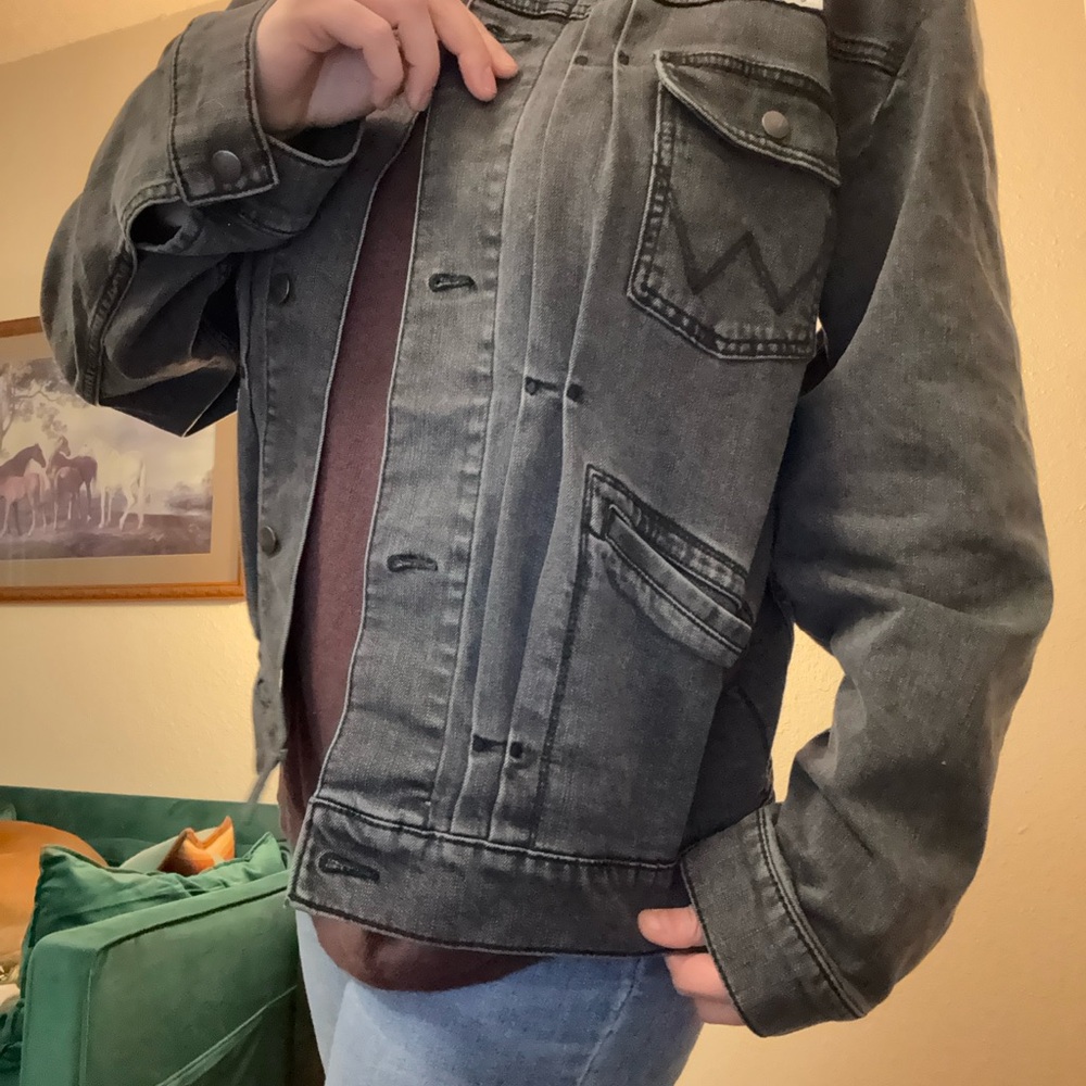 Wrangler black Denim Jacket Southwest Tribal Native Aztec Western Boho Jean Coat - Picture 12 of 14